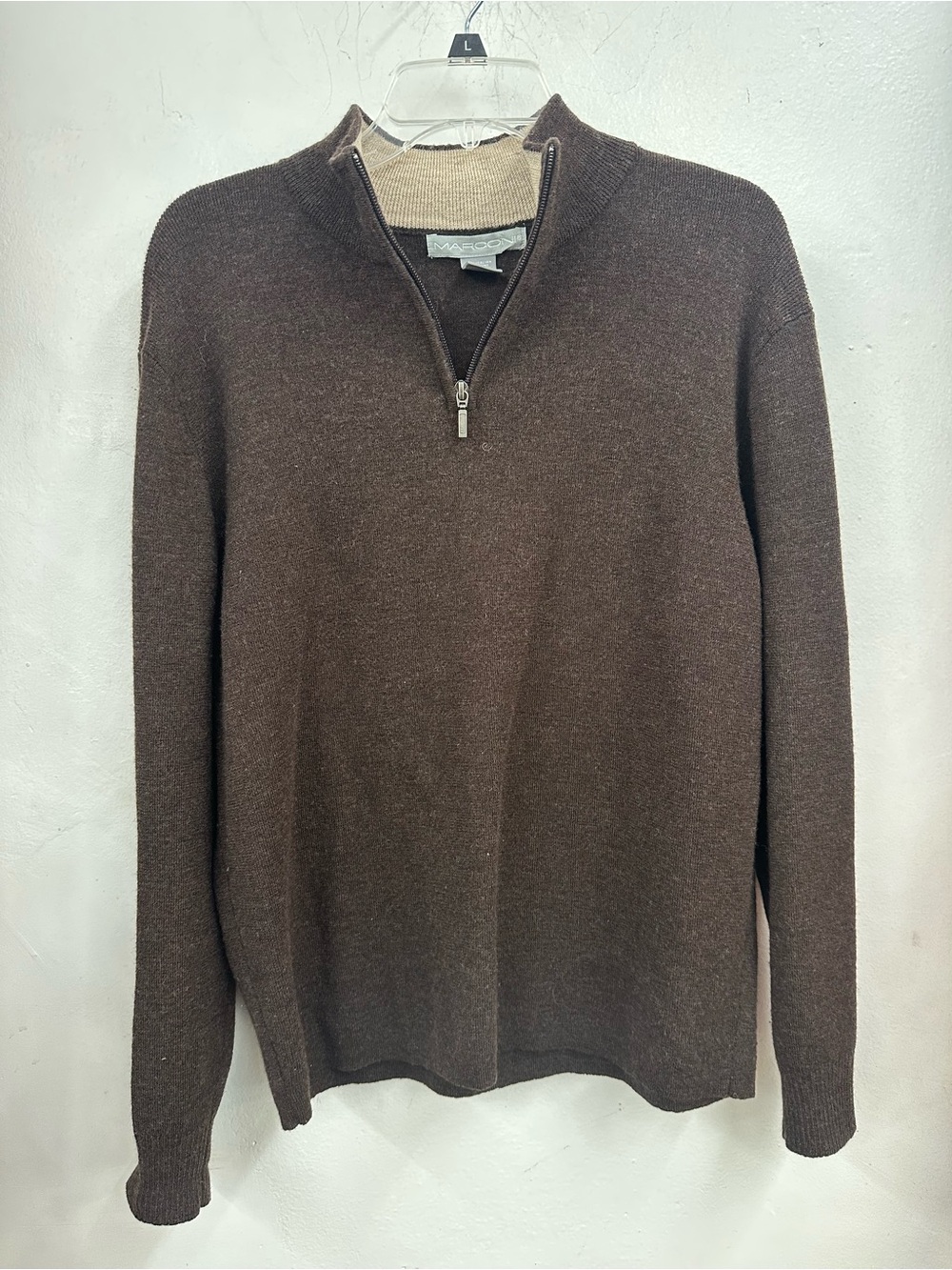Marconi Italian extra fine merino wool Brown Half-Zip Men's Sweater size xl
